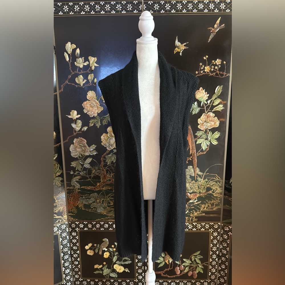 Ralph Lauren Black Lambswool Open Front Long Sweater Vest